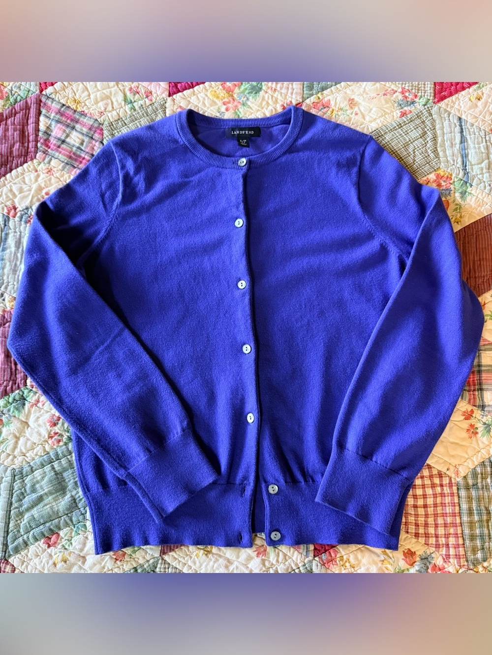 Lands' End Purple Supima Cotton Cardigan Sweater — Women's Small